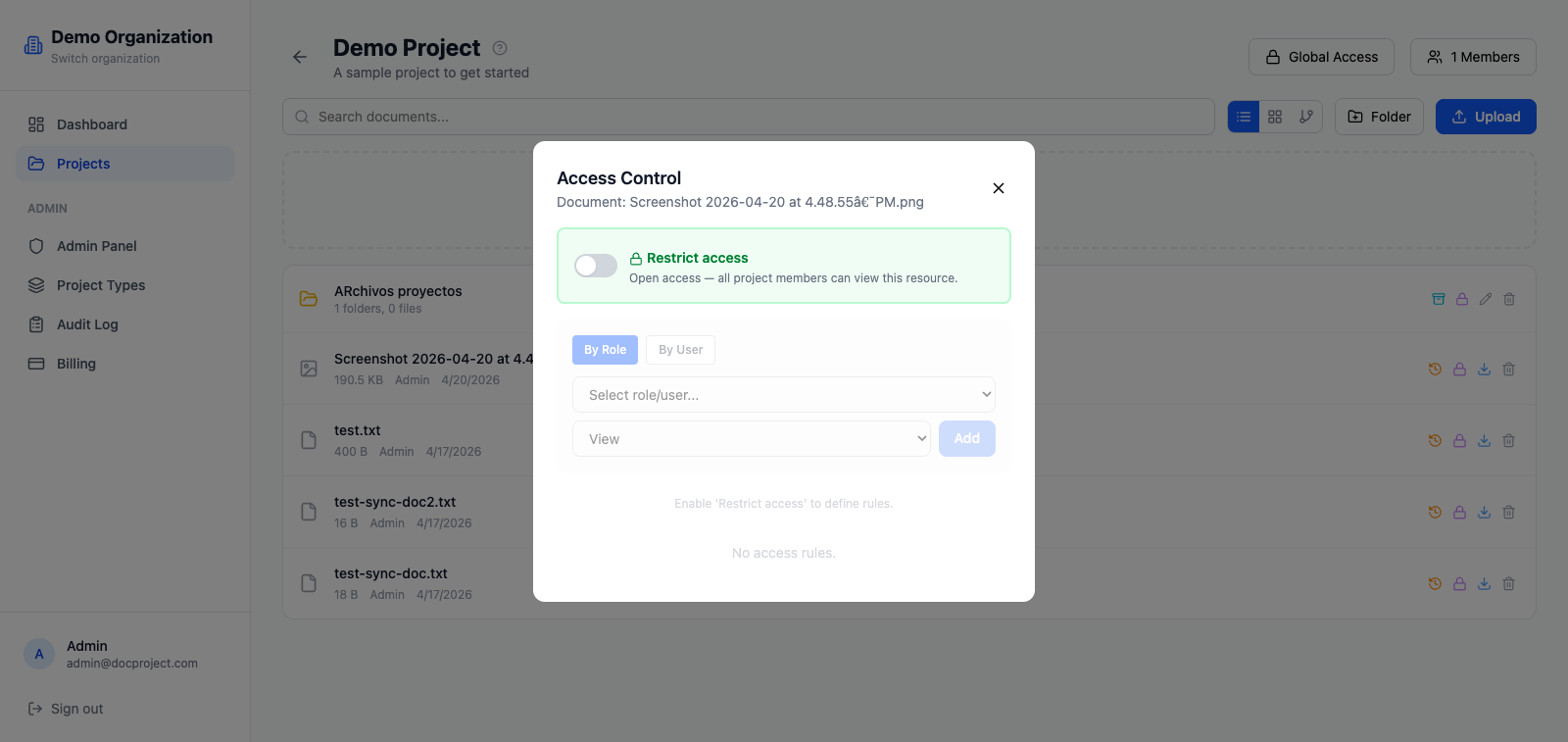 Manage access on a project