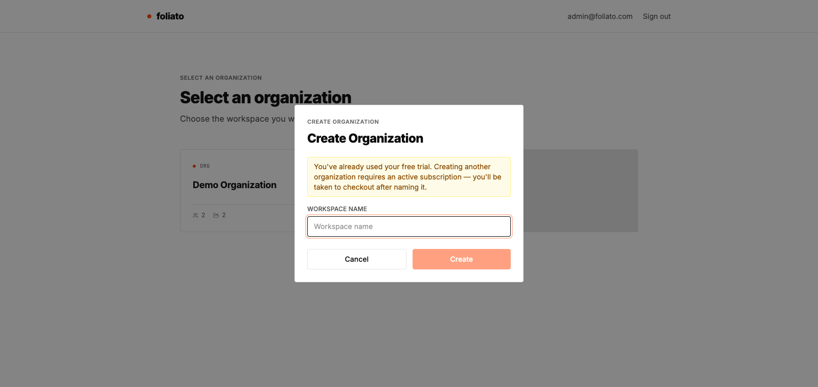 Create your first organization