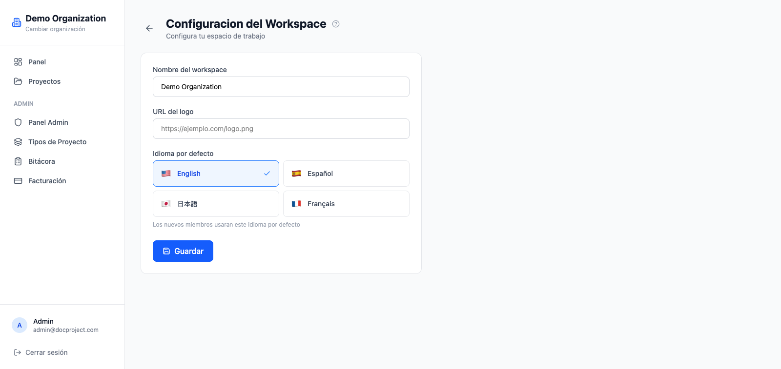 Renombrar, logo e idioma por defecto